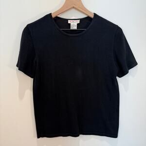 VTG Talbots Silk Top Women's S Short Sleeve Crew Neck Black Timeless Vintage Lux